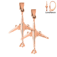 14K or 18K Gold 3D Airplane Earrings