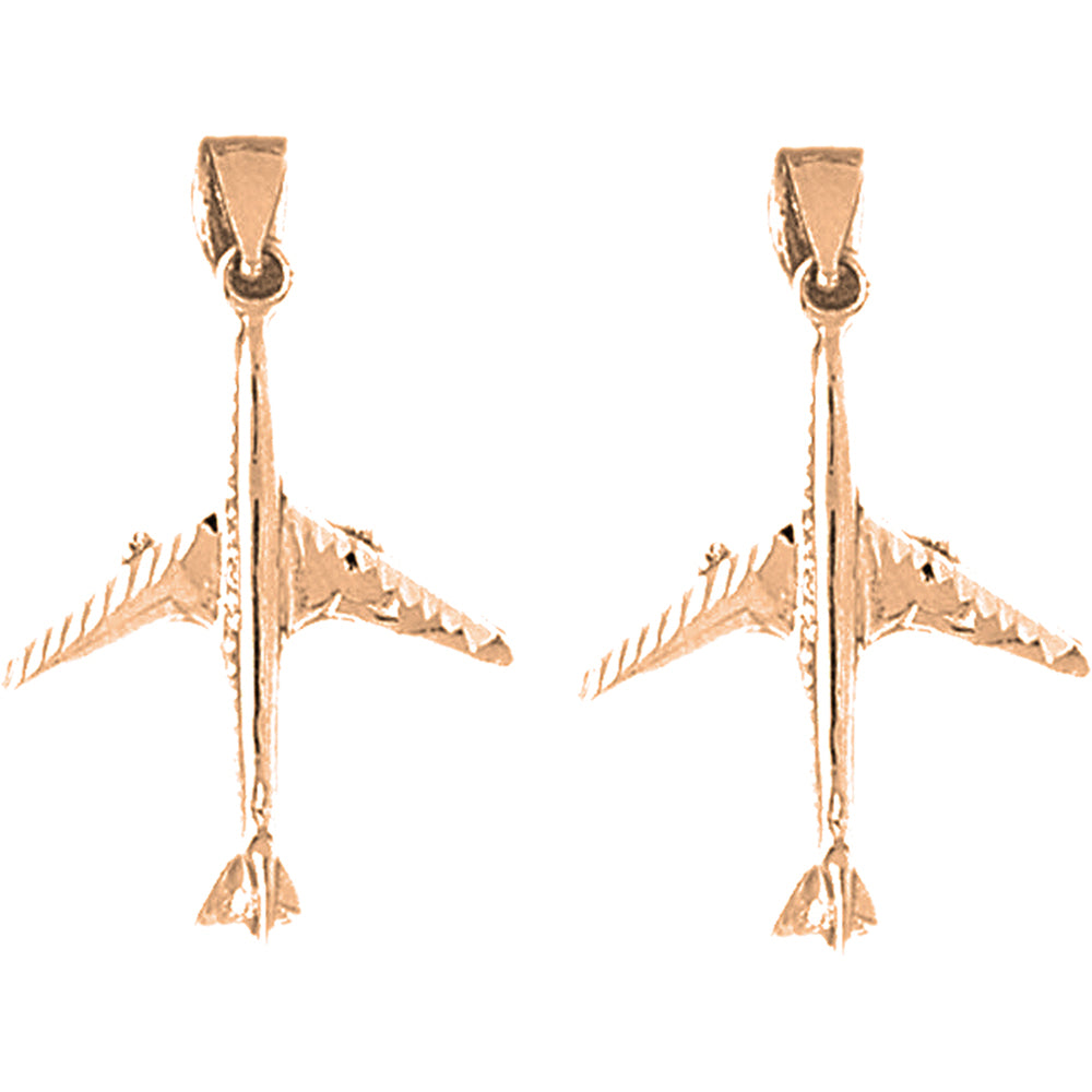 14K or 18K Gold 32mm 3D Airplane Earrings