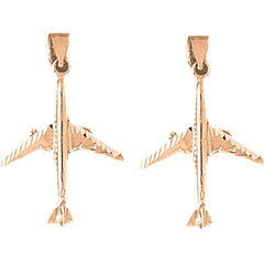14K or 18K Gold 32mm 3D Airplane Earrings