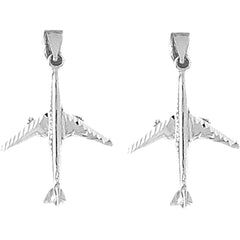 14K or 18K Gold 32mm 3D Airplane Earrings