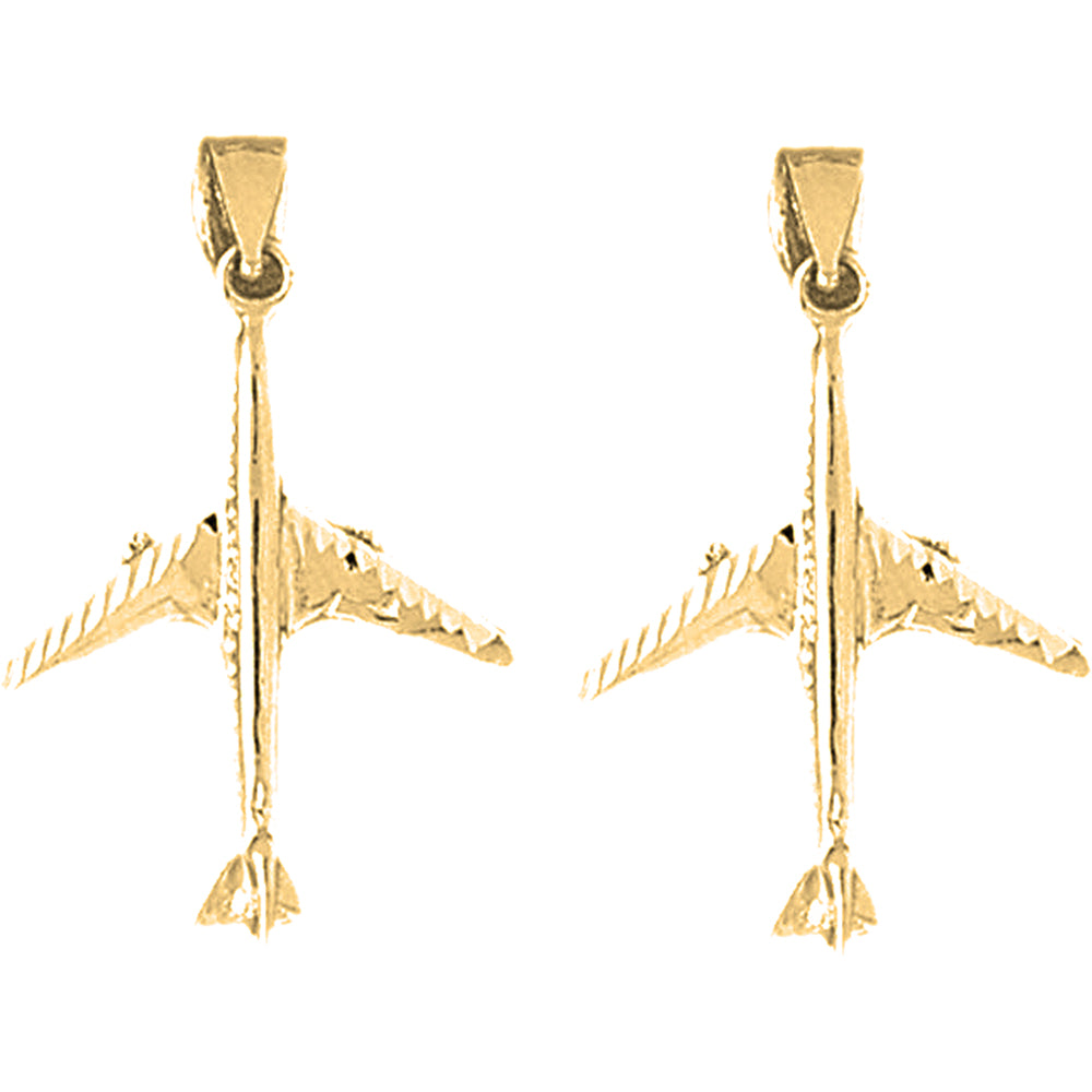 14K or 18K Gold 32mm 3D Airplane Earrings