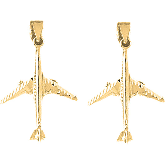 14K or 18K Gold 32mm 3D Airplane Earrings