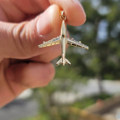 10K, 14K or 18K Gold 3D Airplane Pendant