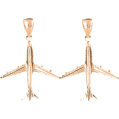 14K or 18K Gold 35mm 3D Airplane Earrings