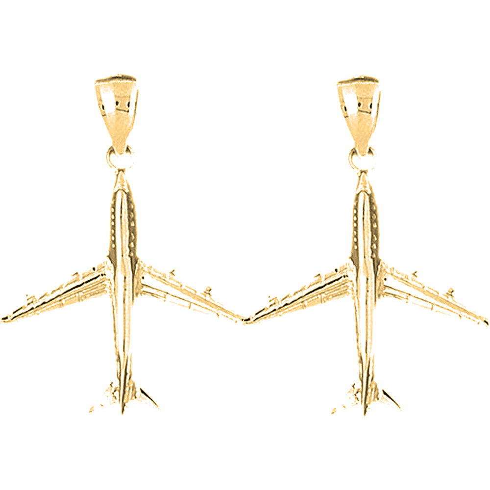 14K or 18K Gold 35mm 3D Airplane Earrings