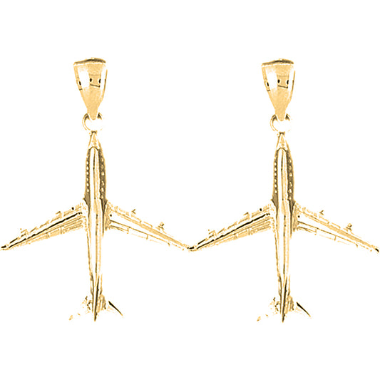 14K or 18K Gold 35mm 3D Airplane Earrings
