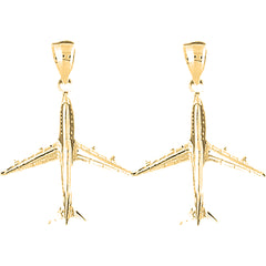 14K or 18K Gold 35mm 3D Airplane Earrings