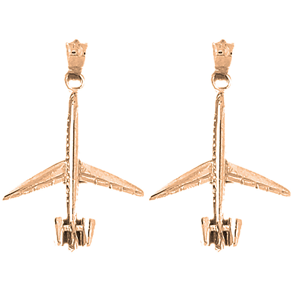 14K or 18K Gold 32mm 3D Airplane Earrings