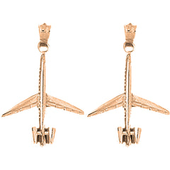 14K or 18K Gold 32mm 3D Airplane Earrings