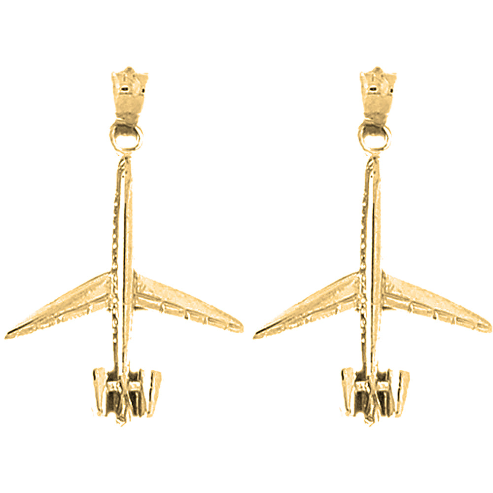 14K or 18K Gold 32mm 3D Airplane Earrings