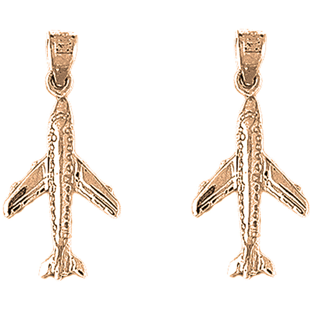 14K or 18K Gold 27mm 3D Airplane Earrings