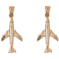 14K or 18K Gold 27mm 3D Airplane Earrings