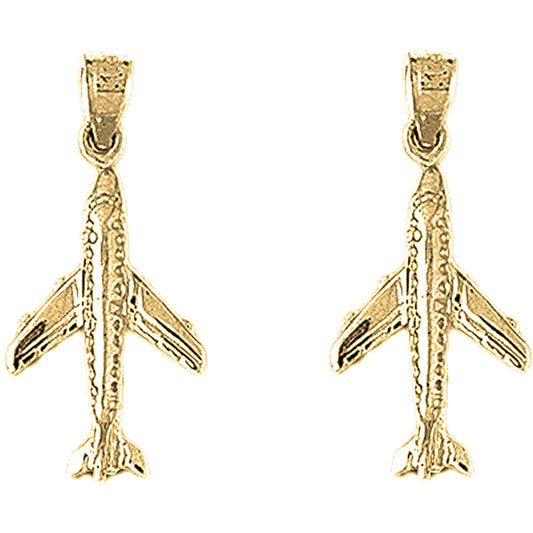 14K or 18K Gold 27mm 3D Airplane Earrings