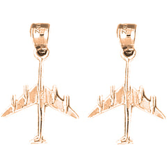 14K or 18K Gold 24mm Airplane Earrings