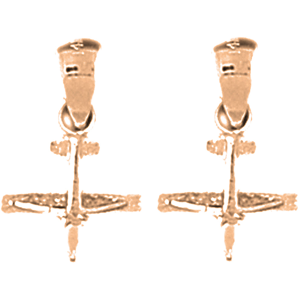 14K or 18K Gold 17mm 3D Airplane Earrings