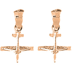 14K or 18K Gold 17mm 3D Airplane Earrings