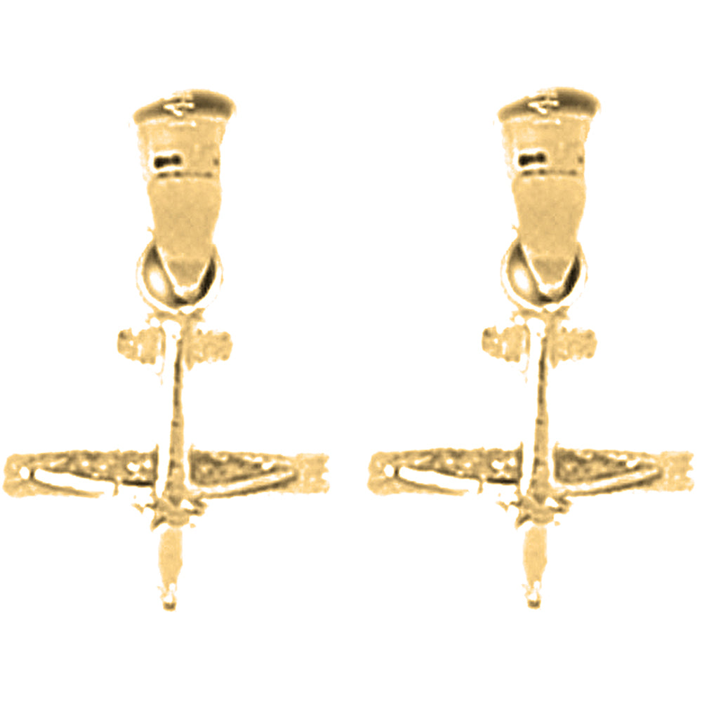 14K or 18K Gold 17mm 3D Airplane Earrings