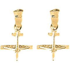 14K or 18K Gold 17mm 3D Airplane Earrings