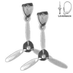 Sterling Silver 23mm Propeller Earrings (White or Yellow Gold Plated)