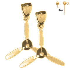 Sterling Silver 23mm Propeller Earrings (White or Yellow Gold Plated)