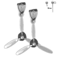 Sterling Silver 23mm Propeller Earrings (White or Yellow Gold Plated)