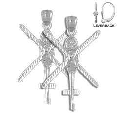 34 mm Hubschrauber-Ohrringe aus Sterlingsilber (weiß- oder gelbvergoldet)