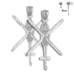 34 mm Hubschrauber-Ohrringe aus Sterlingsilber (weiß- oder gelbvergoldet)