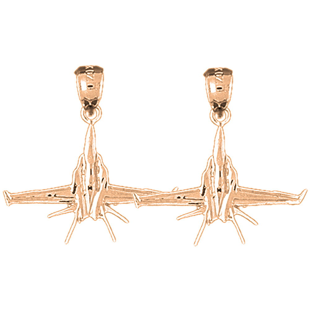 14K or 18K Gold 23mm Airplane Earrings
