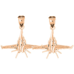 14K or 18K Gold 23mm Airplane Earrings