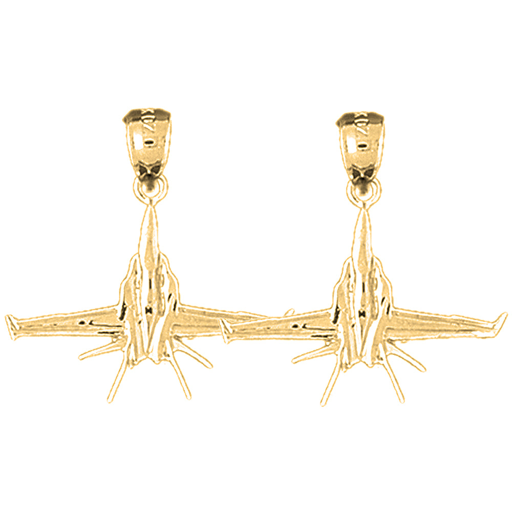 14K or 18K Gold 23mm Airplane Earrings