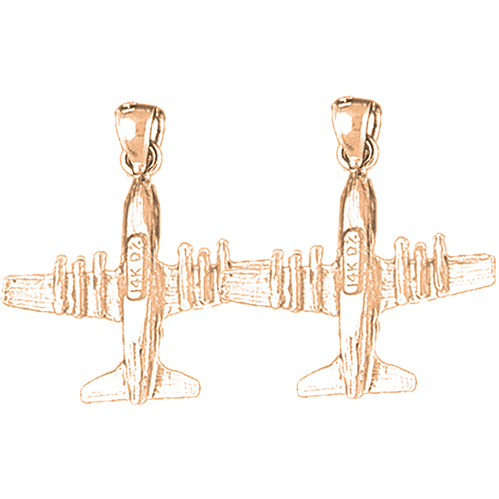 14K or 18K Gold 23mm Airplane Earrings