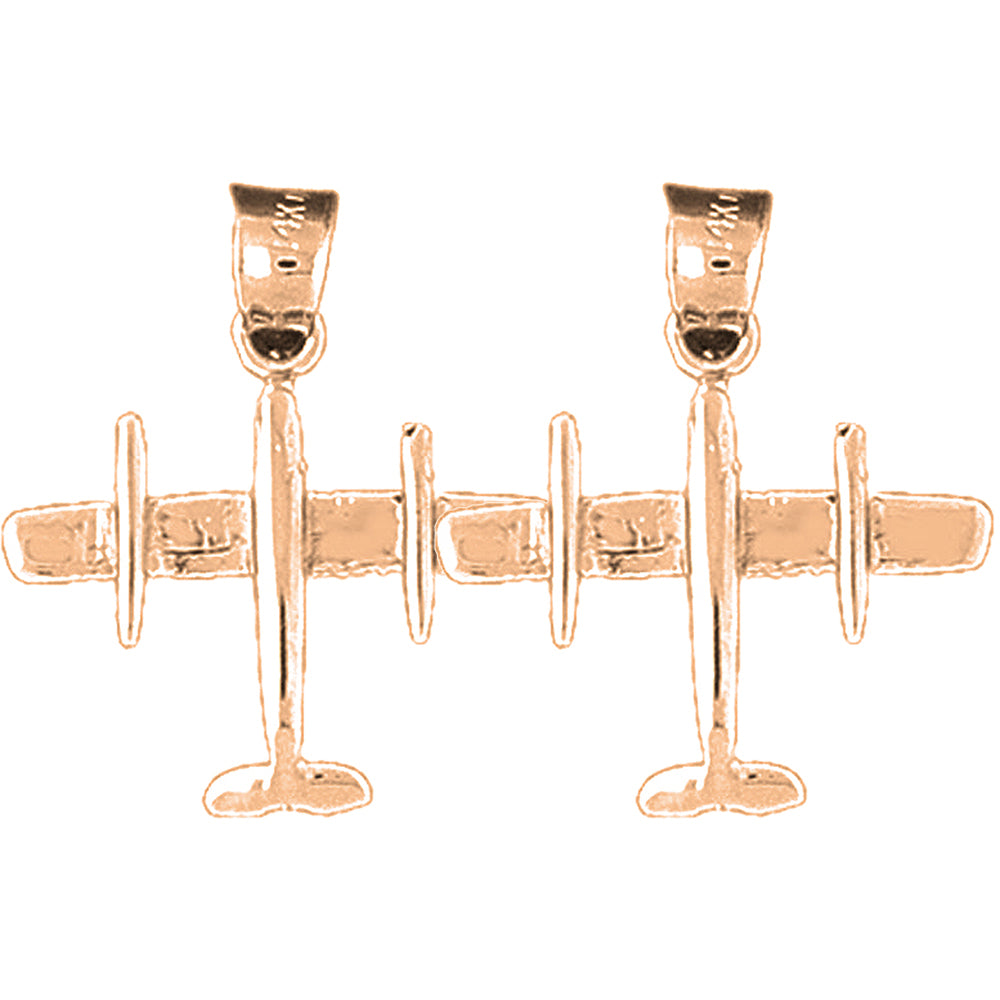 14K or 18K Gold 22mm 3D Airplane Earrings