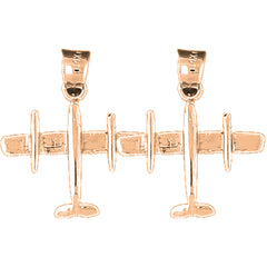 14K or 18K Gold 22mm 3D Airplane Earrings