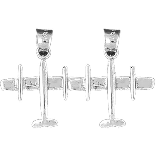 Sterling Silver 22mm 3D Airplane Earrings