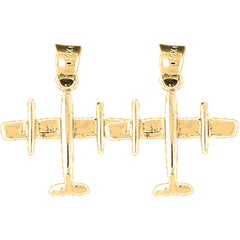 14K or 18K Gold 22mm 3D Airplane Earrings