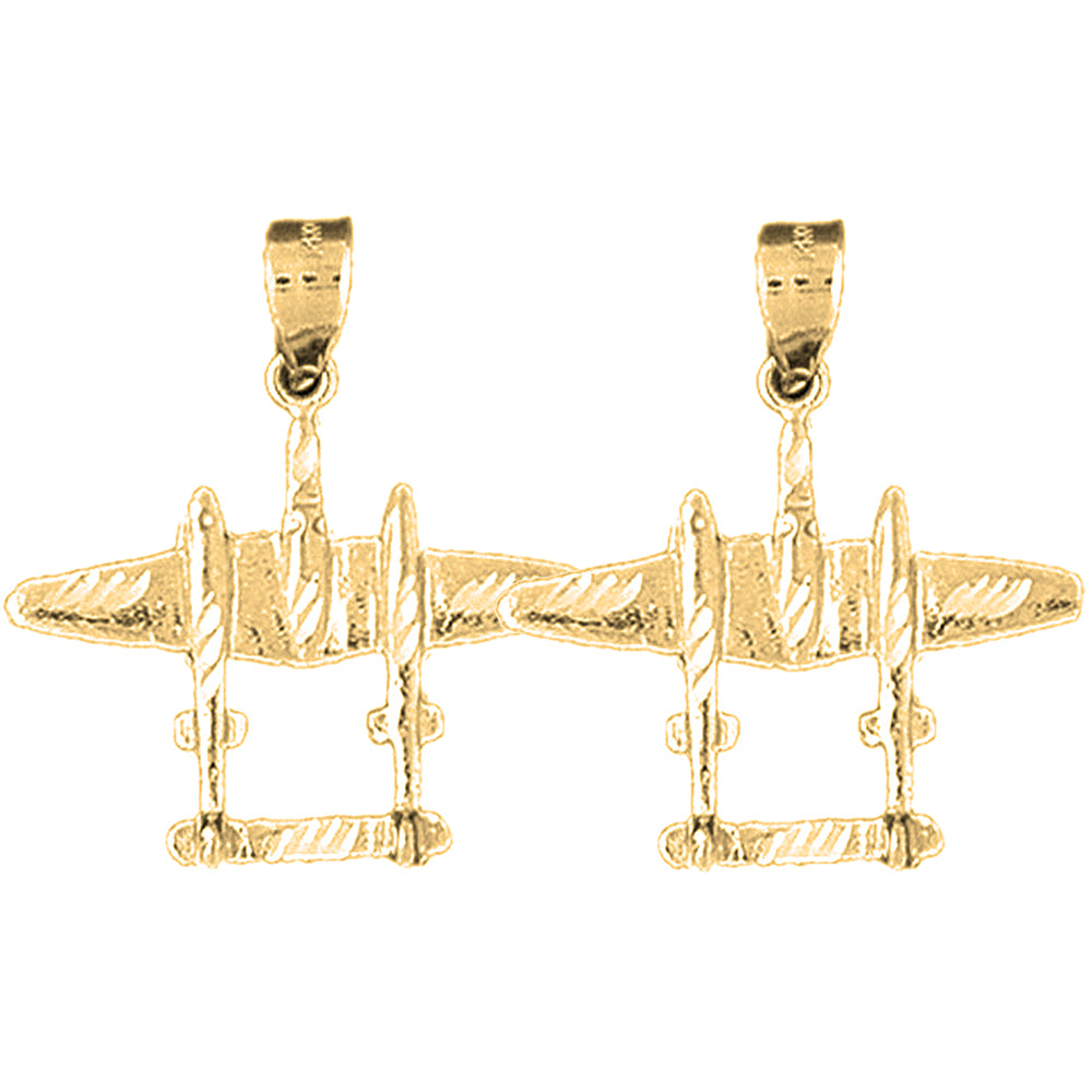 14K or 18K Gold 26mm Airplane Earrings