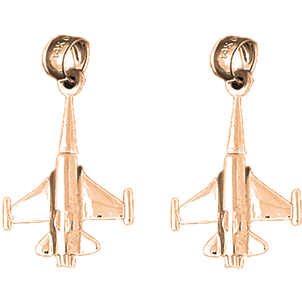 14K or 18K Gold 29mm 3D Airplane Earrings