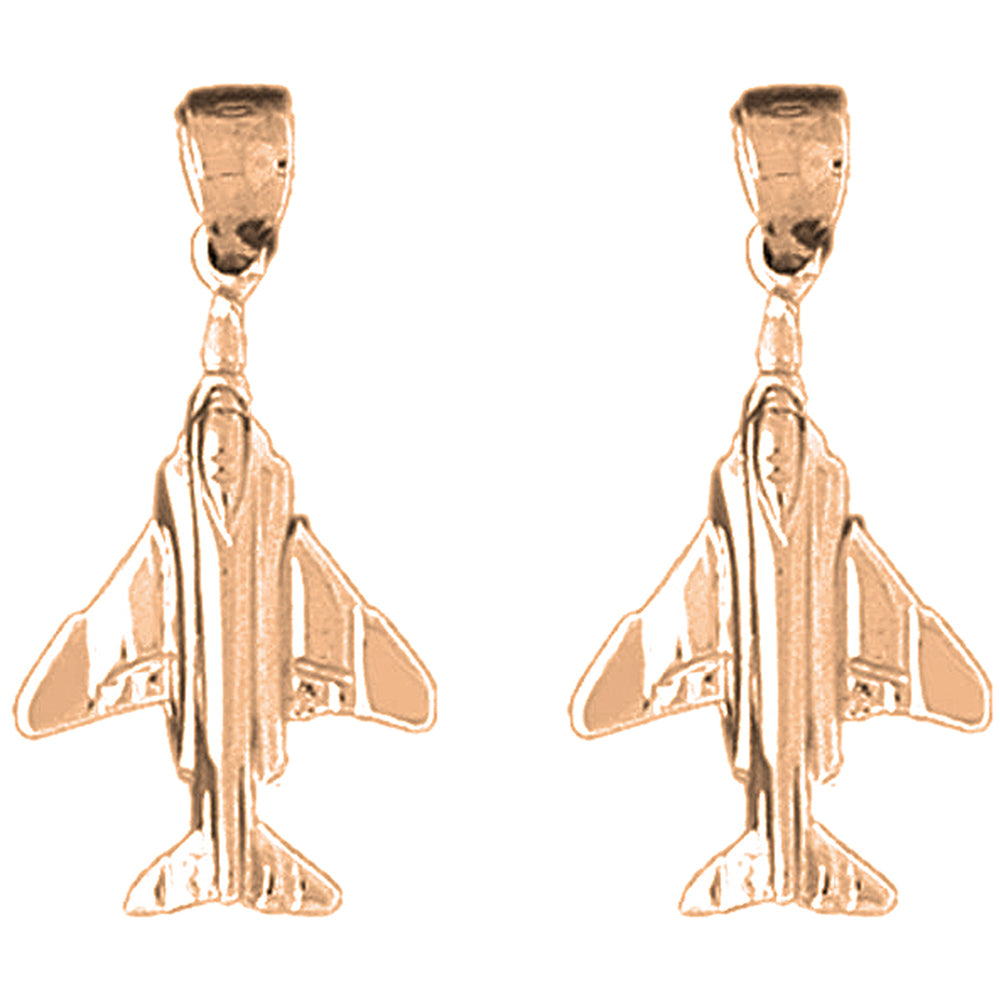 14K or 18K Gold 25mm Airplane Earrings