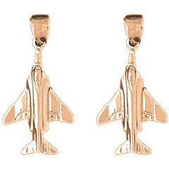 14K or 18K Gold 25mm Airplane Earrings