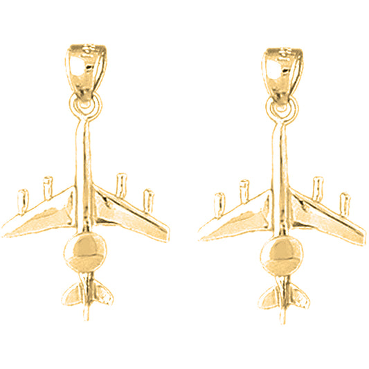 14K or 18K Gold 25mm Airplane Earrings