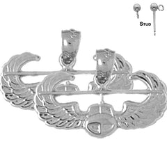 14 mm große Ohrringe der United States Air Force aus Sterlingsilber (weiß- oder gelbvergoldet)