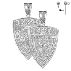 Pendientes de plata de ley de 33 mm de la Patrulla de Carreteras de Mississippi (chapados en oro blanco o amarillo)