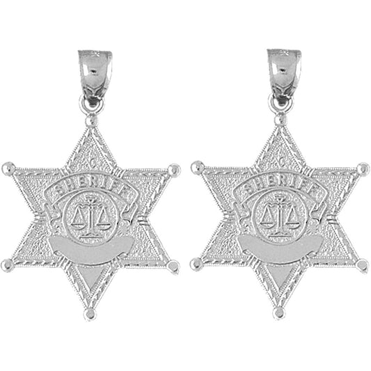 Sterling Silver 35mm Sheriff Badge Earrings
