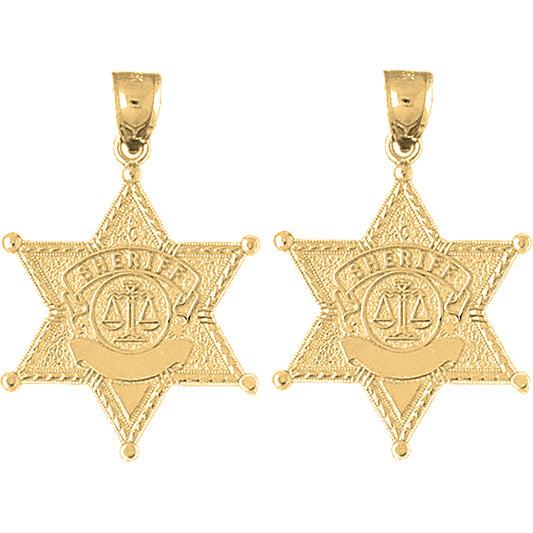 14K or 18K Gold 35mm Sheriff Badge Earrings