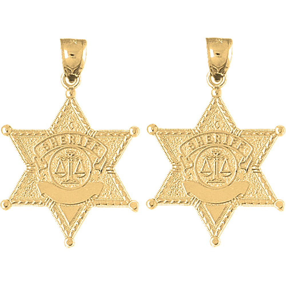 Yellow Gold-plated Silver 35mm Sheriff Badge Earrings