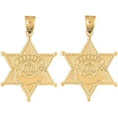 14K or 18K Gold 35mm Sheriff Badge Earrings
