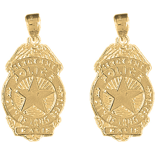 14K or 18K Gold 28mm Long Beach Police Earrings