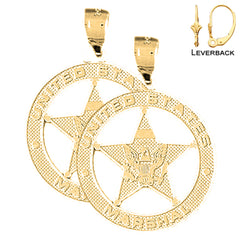Sterling Silver 33mm United States Marshall Earrings (White or Yellow Gold Plated)