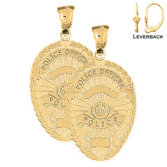 Pendientes de plata de ley con insignia de oficial de policía de 36 mm (chapados en oro blanco o amarillo)