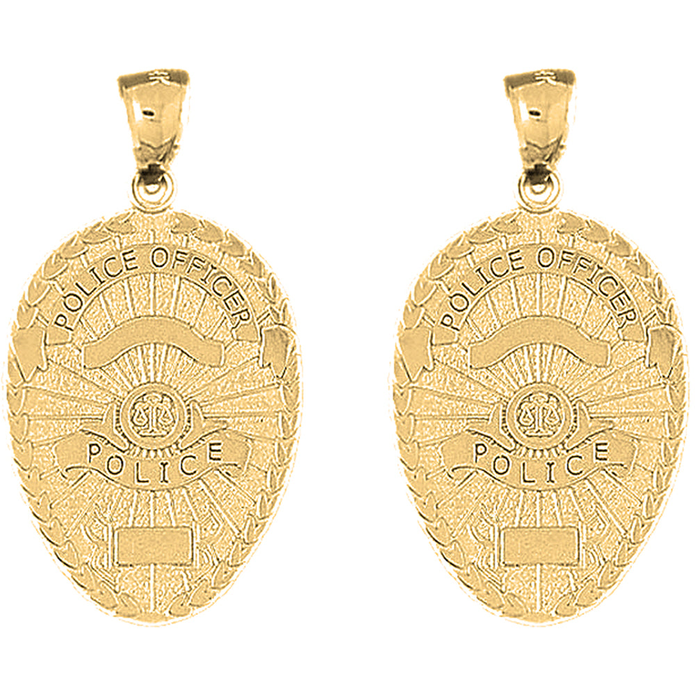 14K or 18K Gold 36mm Police Officer Badge Earrings